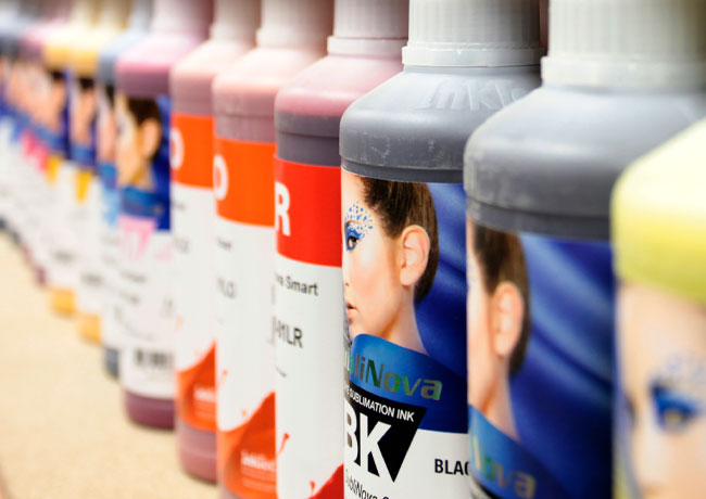row of inktec solvent and eco solvent inks